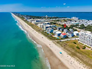 106 Ocean Bluff Drive, Indian Beach, NC 28512 — lot in Ocean Bluff, Indian Beach, NC, photo 5 of 15: Aerial View of Beach Proximity