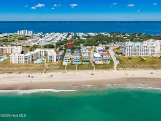106 Ocean Bluff Drive, Indian Beach, NC 28512 — lot in Ocean Bluff, Indian Beach, NC, photo 1 of 15: Aerial View of Beach Proximity