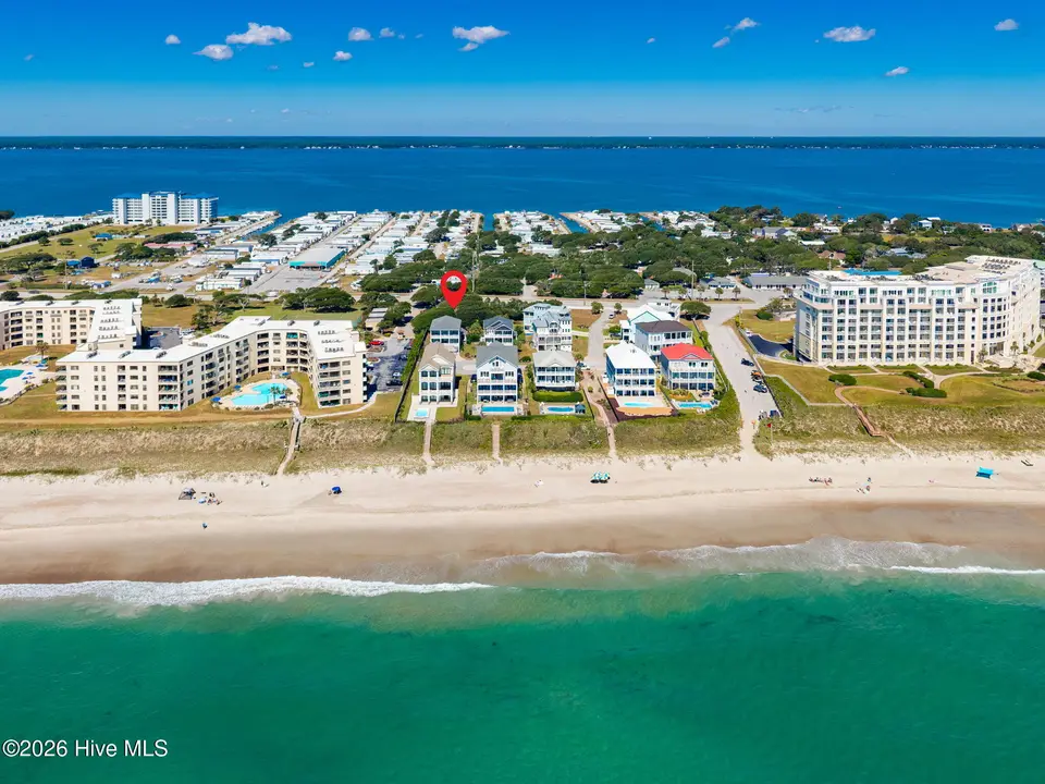 106 Ocean Bluff Drive, Indian Beach, NC 28512 — lot in Ocean Bluff, Indian Beach, NC, photo 1 of 15: Aerial View of Beach Proximity