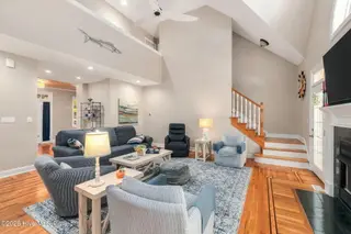 165 Cedar Lane, Newport, NC 28570 — 3-bedroom home in Gull Harbor, Newport, NC, photo 6 of 48: Living Room w/ Vaulted Ceilings