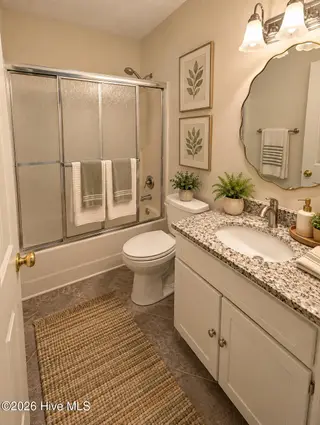 2018 Fairways West Drive, New Bern, NC 28562 — 3-bedroom home in Greenbrier, New Bern, NC, photo 10 of 13: Hall Bathroom
