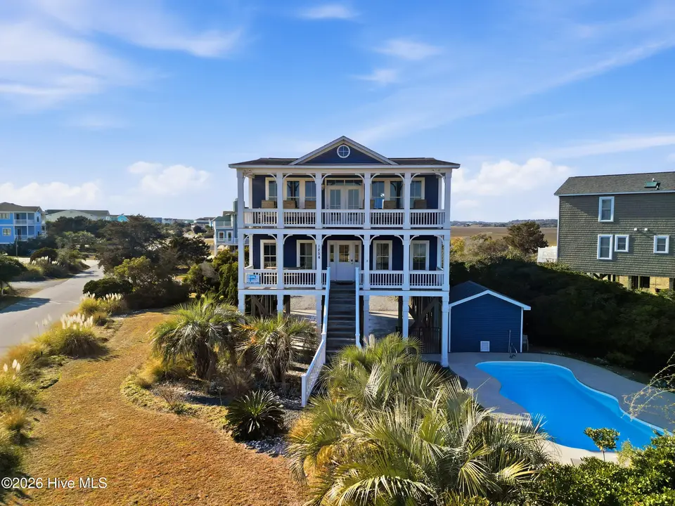 1254 Ocean Boulevard W, Holden Beach, NC 28462 — 5-bedroom home in Holden Beach West, Holden Beach, NC, photo 1 of 66: 81_front center aerial