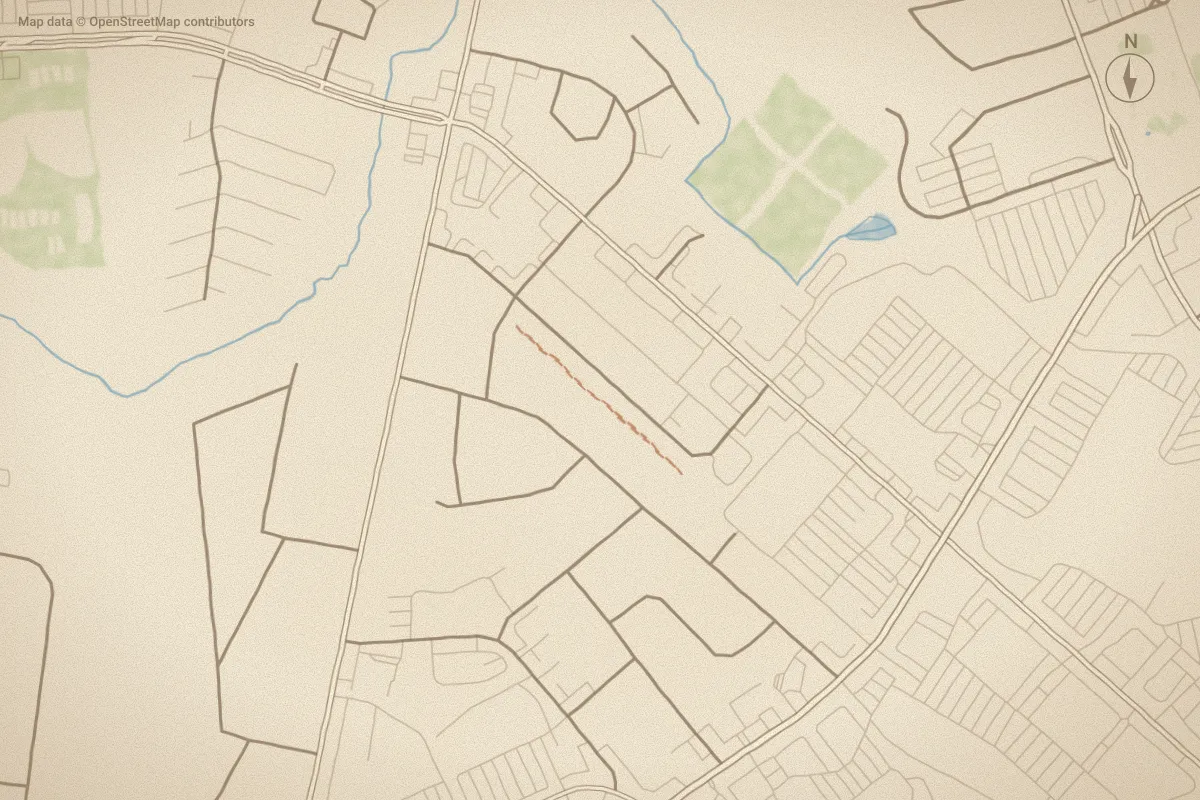 Watercolor map of Arlington Plaza in Greenville, NC, showing its streets, water and surroundings