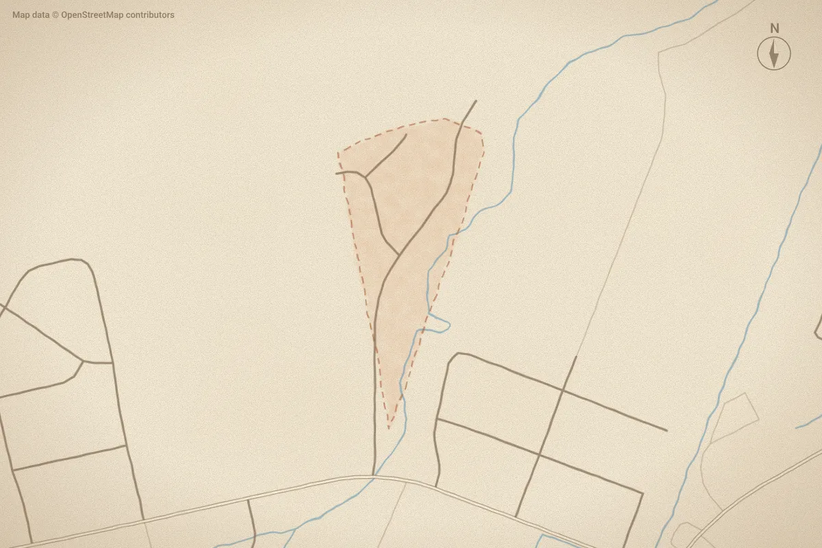 Watercolor map of Arrowpoint in Goldsboro, NC, showing its streets, water and surroundings