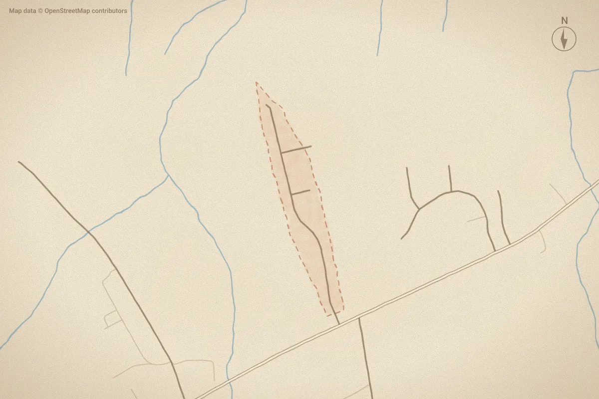 Watercolor map of Autumn Ridge in Pikeville, NC, showing its streets, water and surroundings