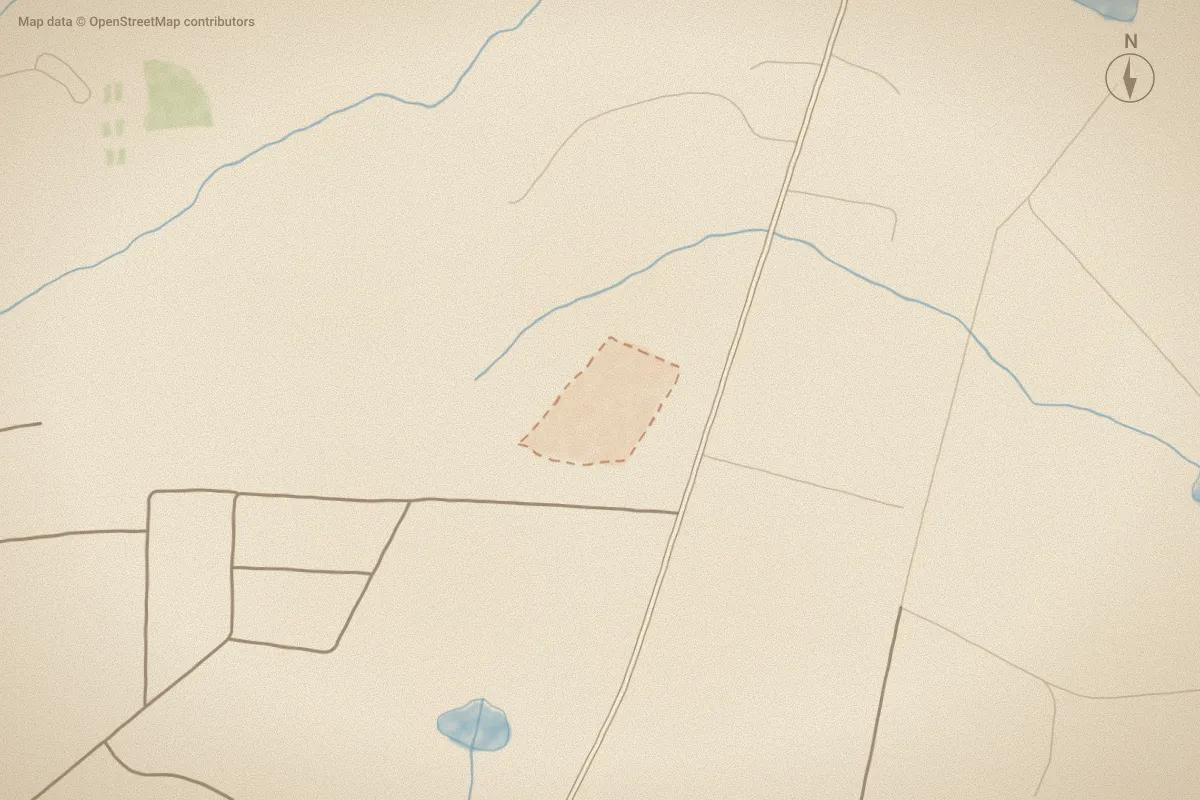 Watercolor map of Badgers Court in Vass, NC, showing its streets, water and surroundings
