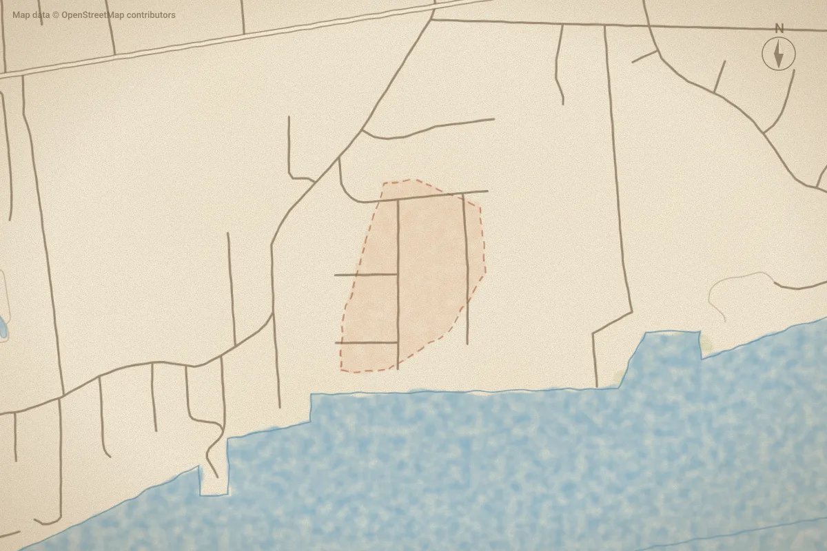 Watercolor map of Bar Harbor in Newport, NC, showing its streets, water and surroundings