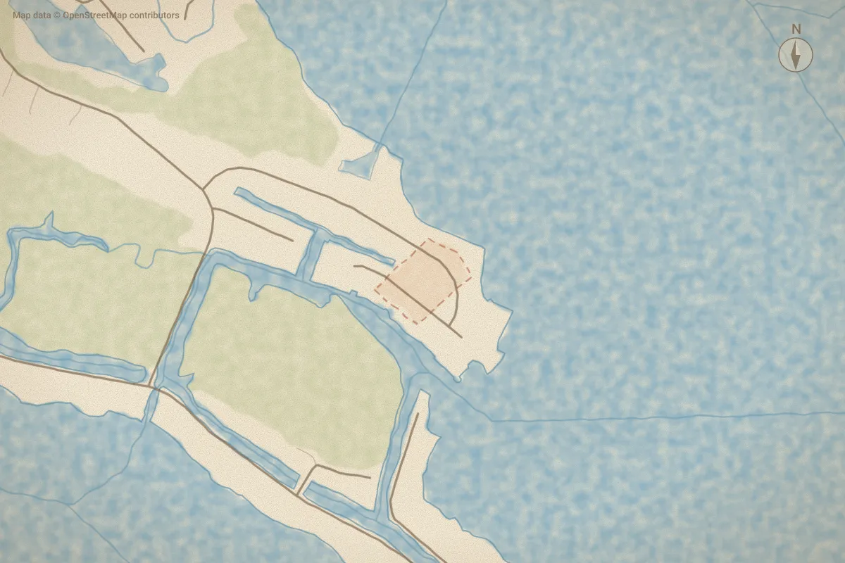 Watercolor map of Beaufort Pointe in Chocowinity, NC, showing its streets, water and surroundings