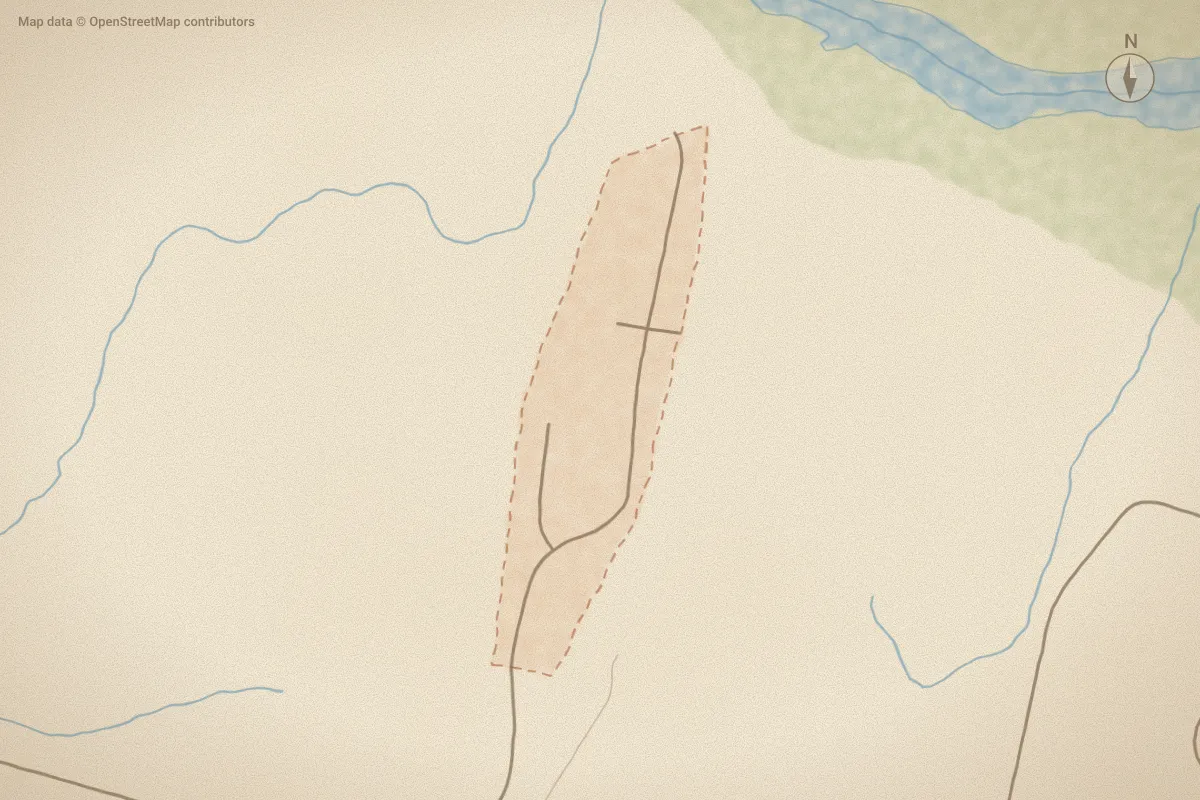 Watercolor map of Beaver Dam in New Bern, NC, showing its streets, water and surroundings