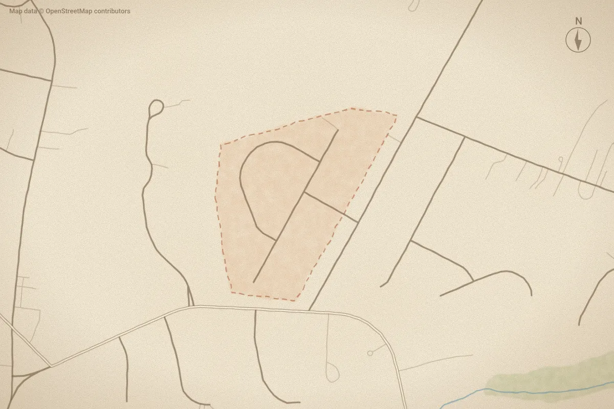 Watercolor map of Beddards Crossing in Grimesland, NC, showing its streets, water and surroundings