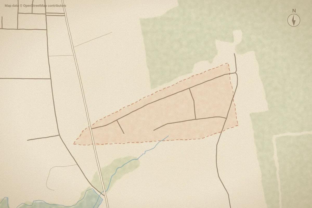 Watercolor map of Bell Creek in Beaufort, NC, showing its streets, water and surroundings