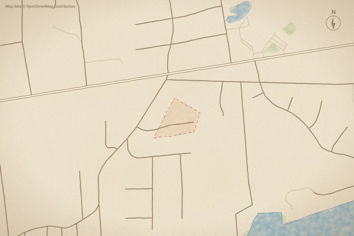 Watercolor map of Belle Cove Estates in Newport, NC, showing its streets, water and surroundings