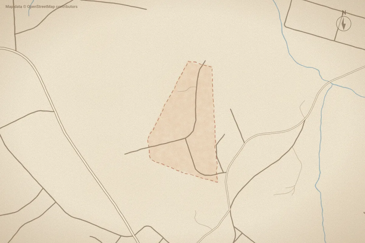 Watercolor map of Berryfield in Carthage, NC, showing its streets, water and surroundings