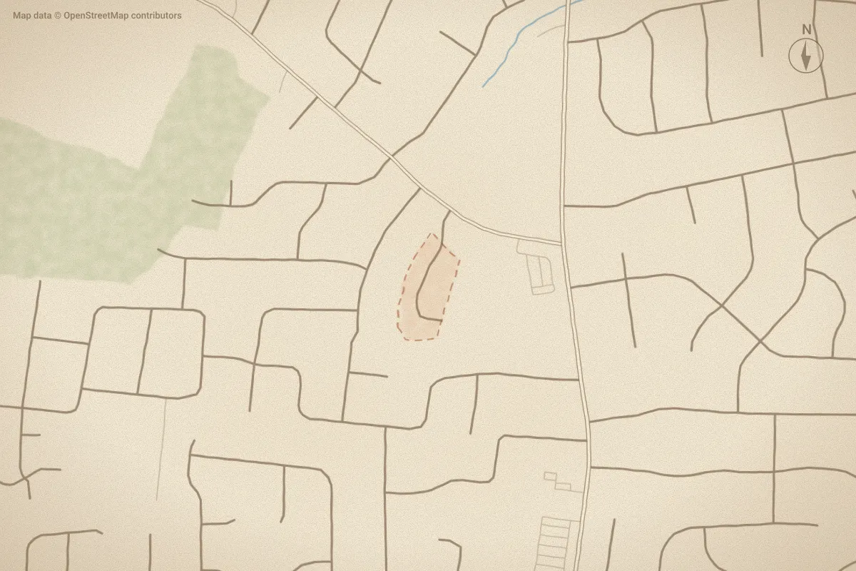 Watercolor map of Blackstone in Winterville, NC, showing its streets, water and surroundings