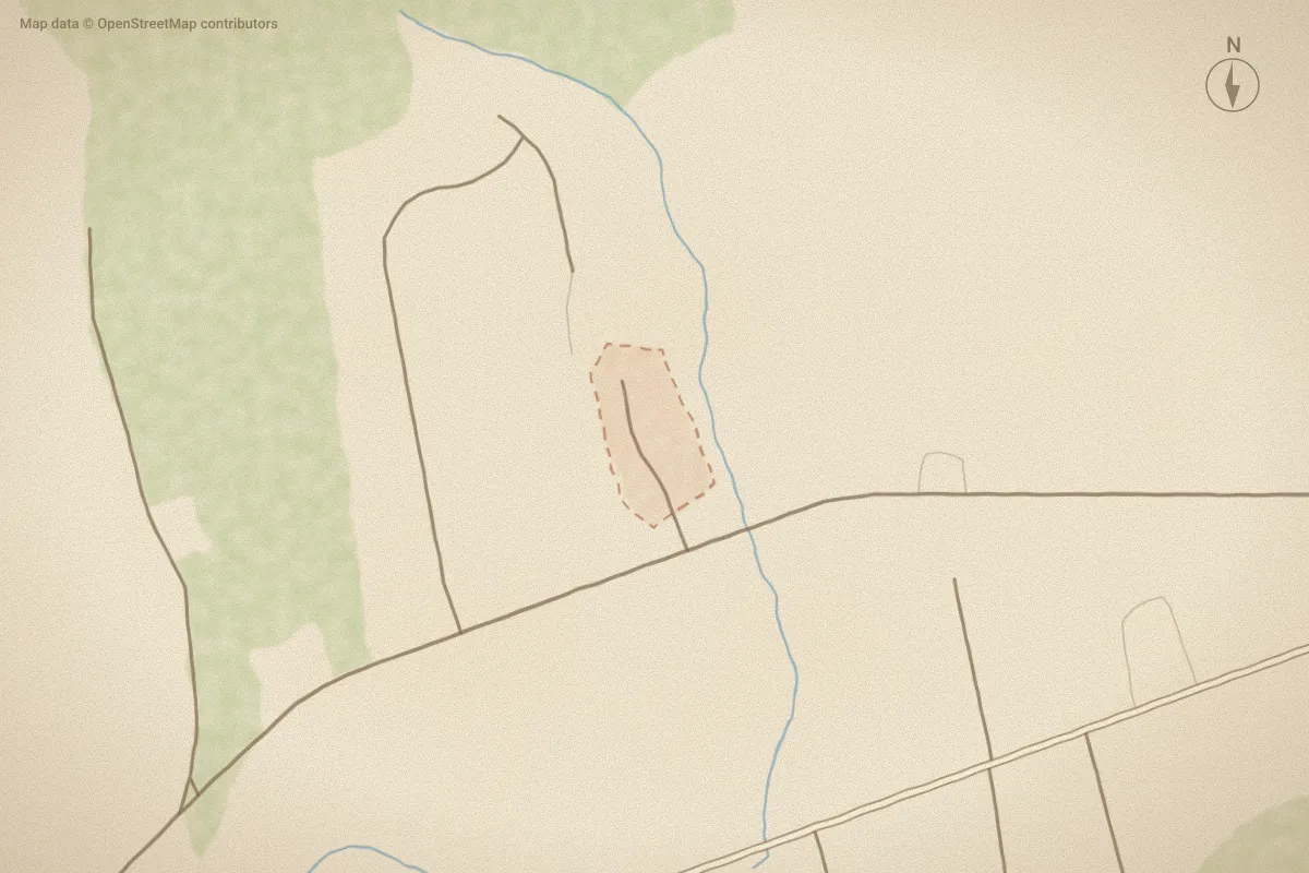 Watercolor map of Bogue Bluff in Newport, NC, showing its streets, water and surroundings