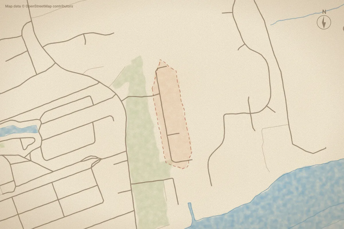 Watercolor map of Bogue View Court in Newport, NC, showing its streets, water and surroundings