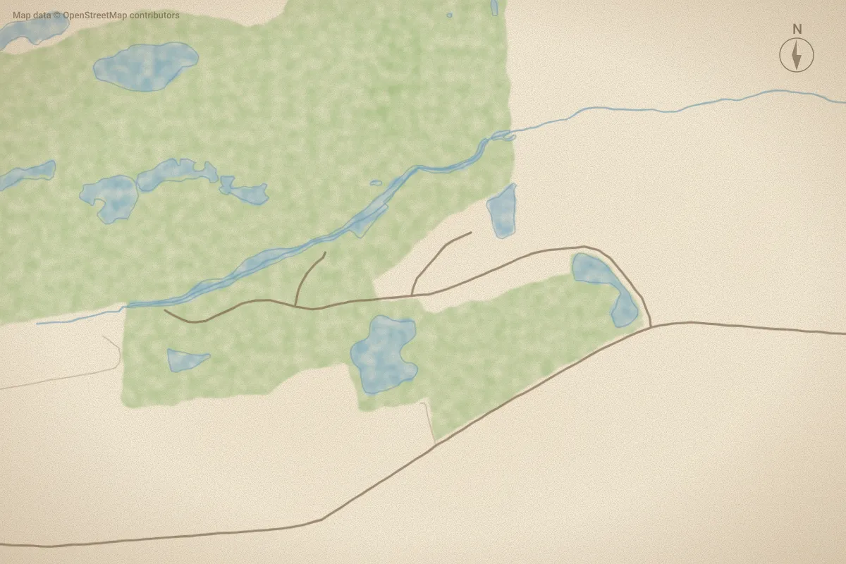 Watercolor map of Bradford Creek in Greenville, NC, showing its streets, water and surroundings