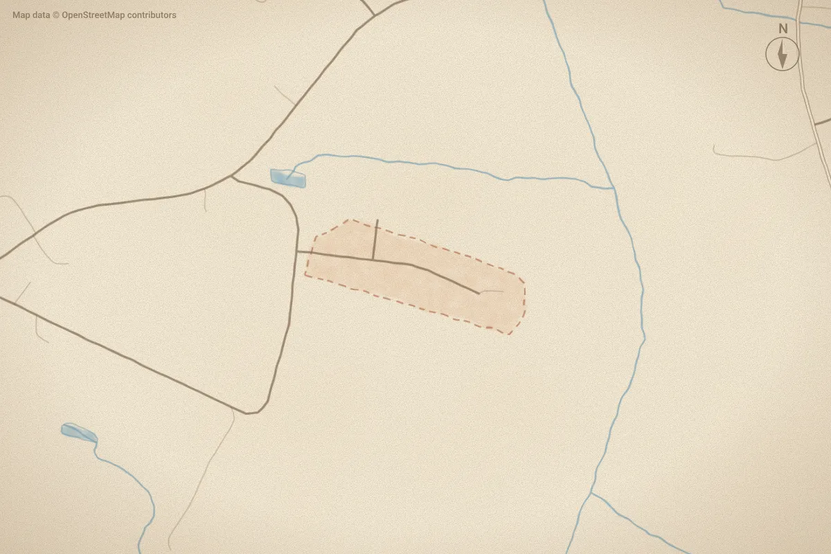 Watercolor map of Branchfield in Winterville, NC, showing its streets, water and surroundings