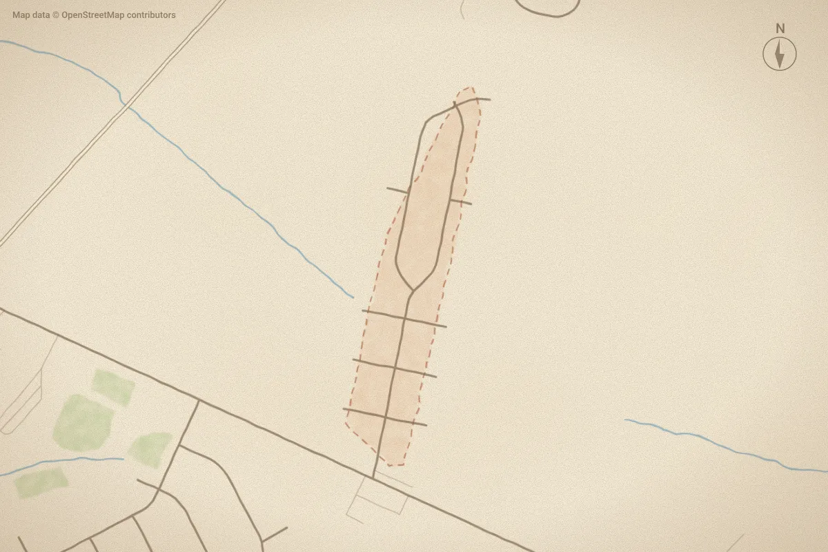 Watercolor map of Brentwood in Kinston, NC, showing its streets, water and surroundings