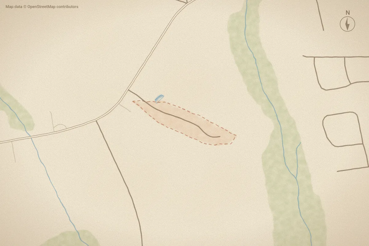 Watercolor map of Brevard in Winterville, NC, showing its streets, water and surroundings