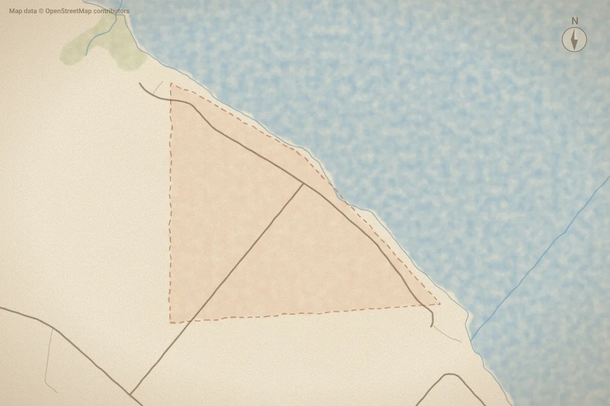 Watercolor map of Brickhouse Point in Elizabeth City, NC, showing its streets, water and surroundings