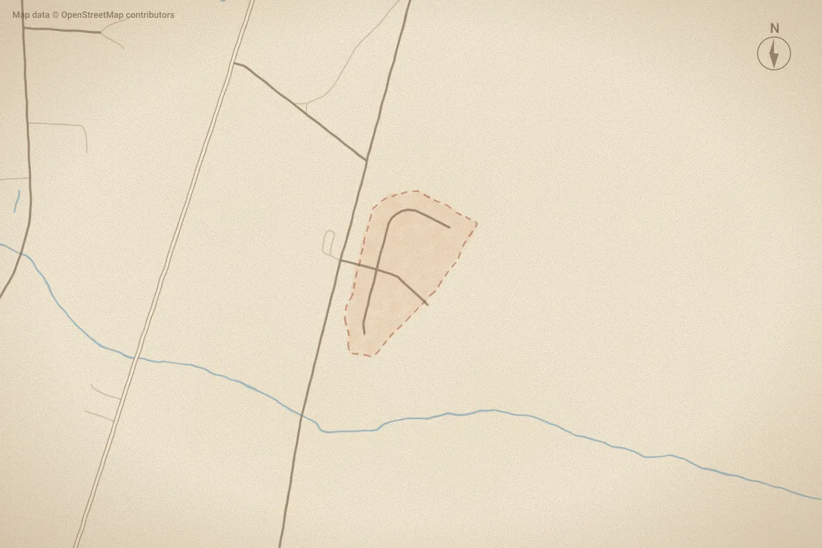 Watercolor map of Brookstone in Winterville, NC, showing its streets, water and surroundings