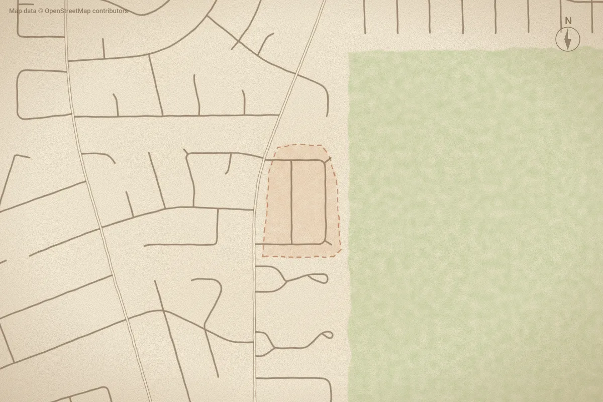 Watercolor map of Cameron Village in Havelock, NC, showing its streets, water and surroundings