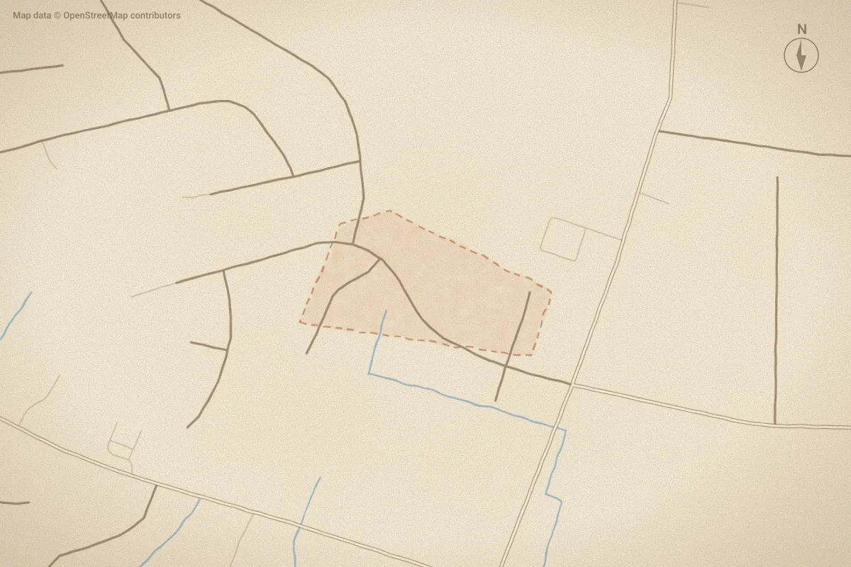 Watercolor map of Canterbury in Goldsboro, NC, showing its streets, water and surroundings