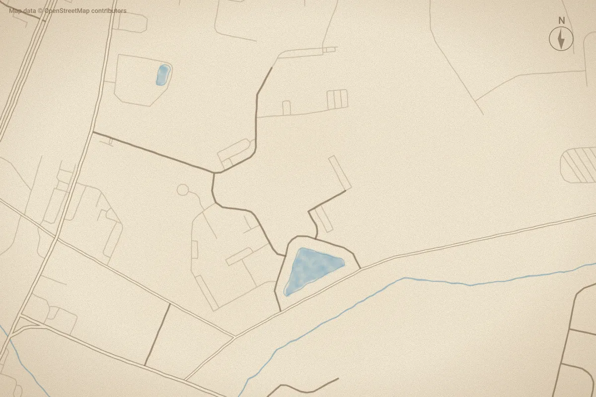 Watercolor map of Carolina Crofts in Greenville, NC, showing its streets, water and surroundings