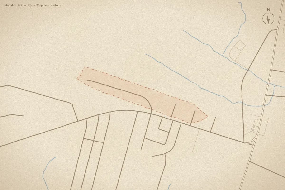 Watercolor map of Carolina Forest in Goldsboro, NC, showing its streets, water and surroundings