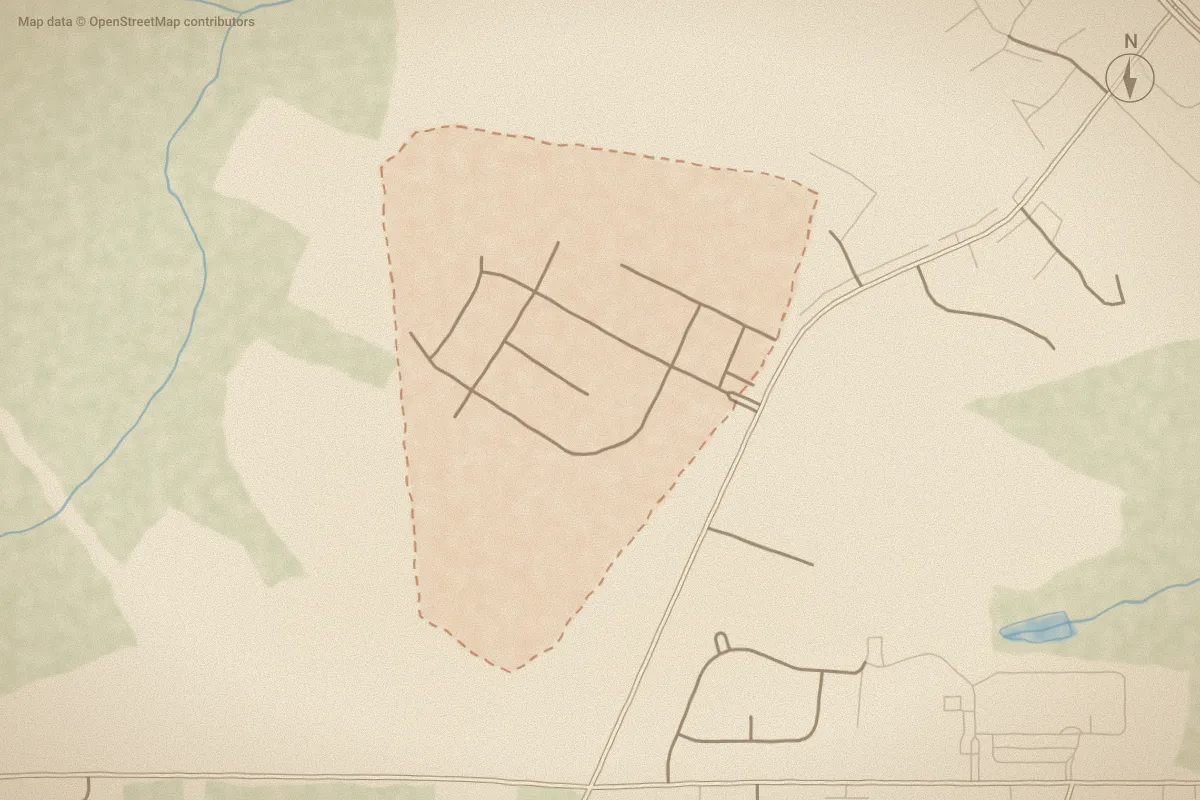 Watercolor map of Carter Ridge in Greenville, NC, showing its streets, water and surroundings