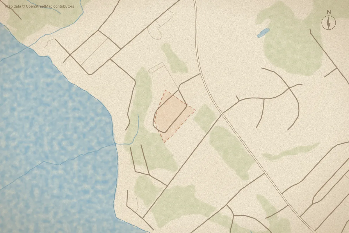 Watercolor map of Cedar Circle in Washington, NC, showing its streets, water and surroundings