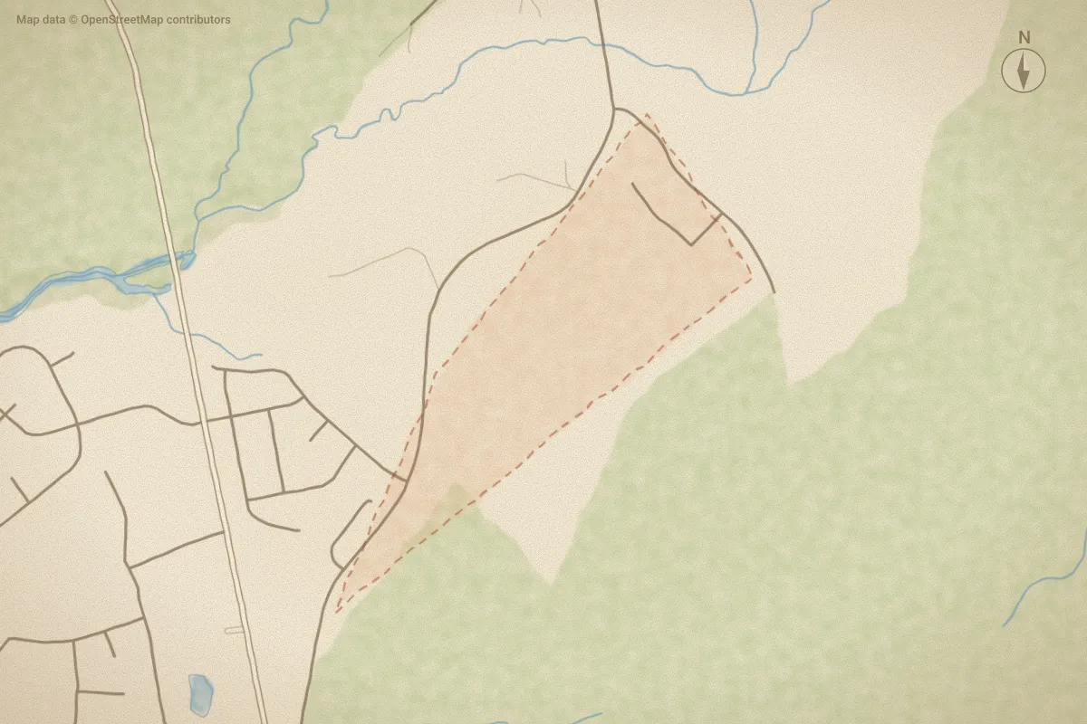 Watercolor map of Cedar Creek Est in Cape Carteret, NC, showing its streets, water and surroundings