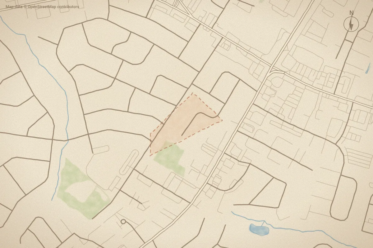 Watercolor map of Cedar Point in Greenville, NC, showing its streets, water and surroundings