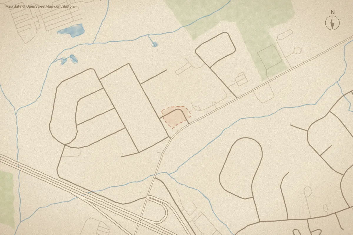 Watercolor map of Chafin Place in Goldsboro, NC, showing its streets, water and surroundings