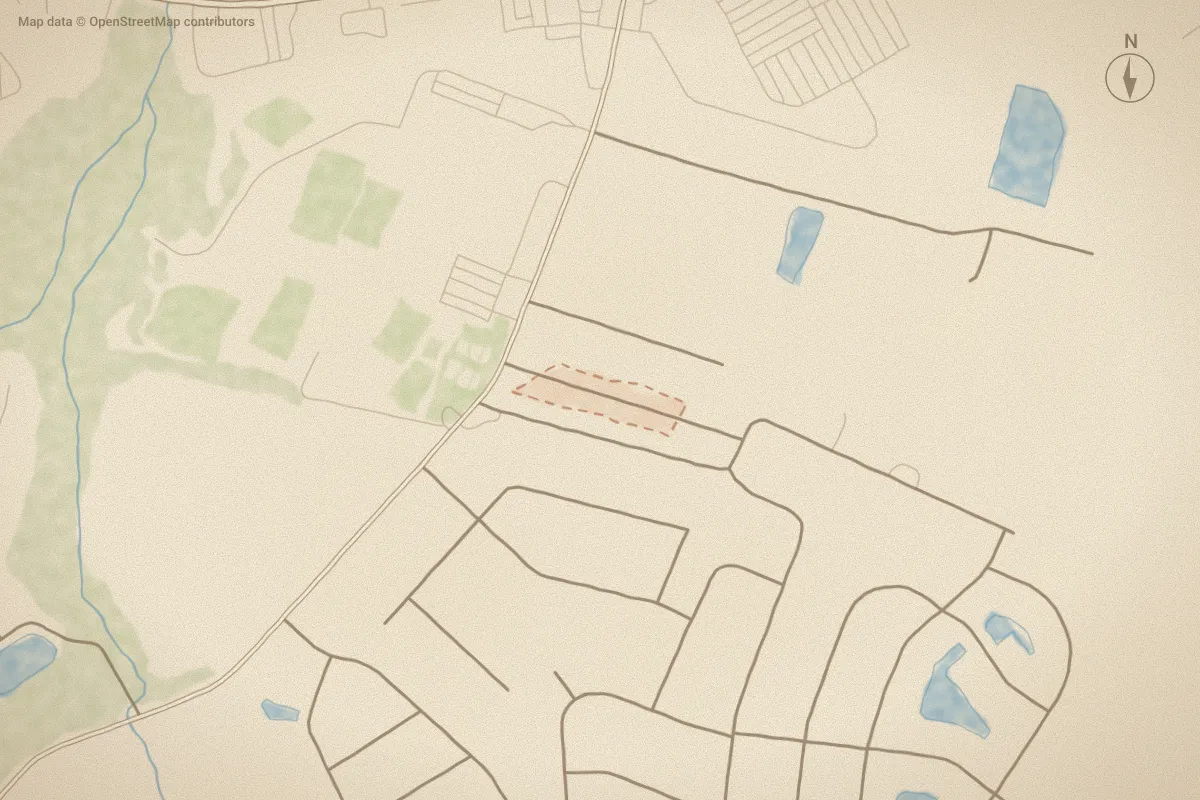 Watercolor map of Chappell Gardens in Elizabeth City, NC, showing its streets, water and surroundings