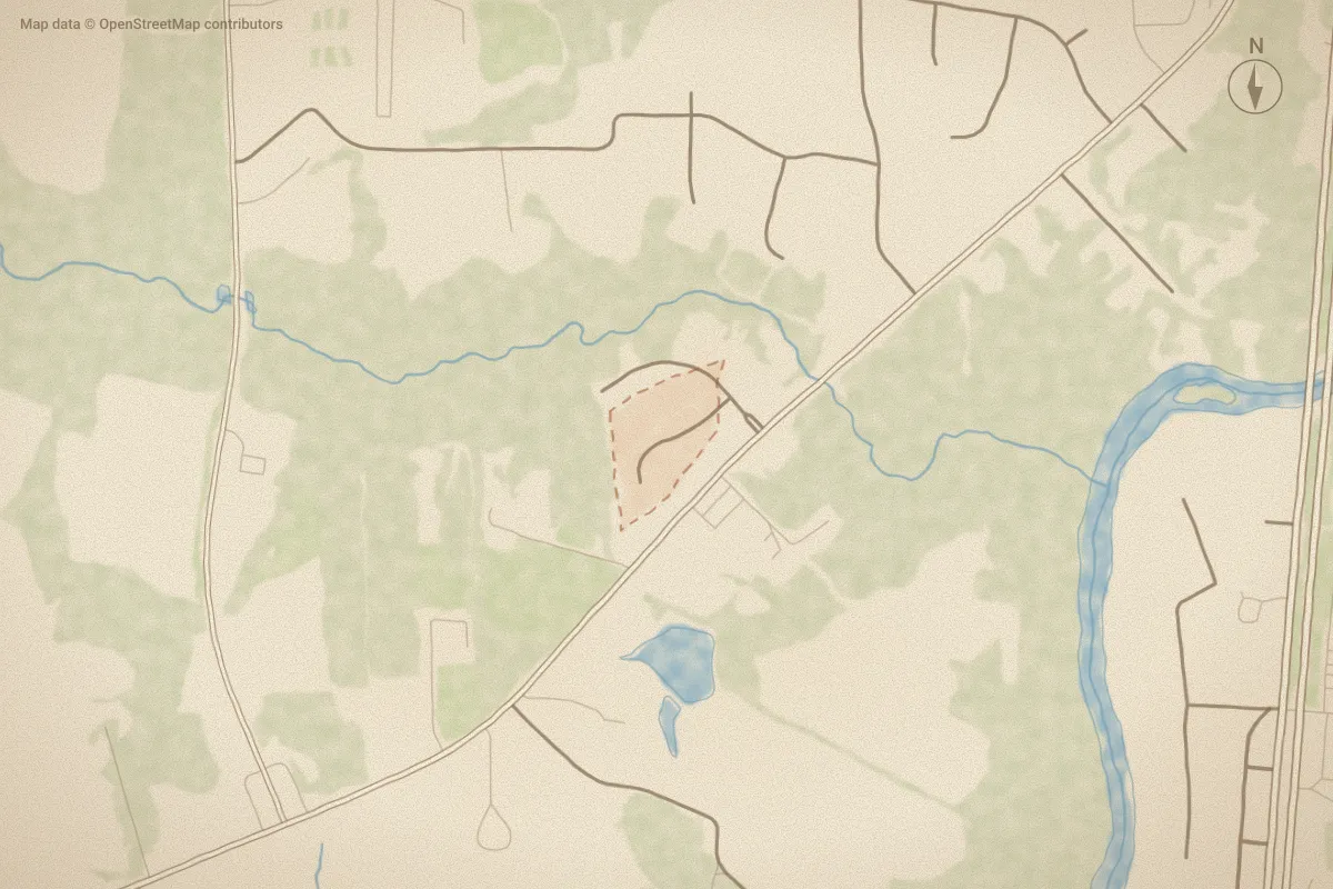 Watercolor map of Chateau Woods in Rocky Mount, NC, showing its streets, water and surroundings