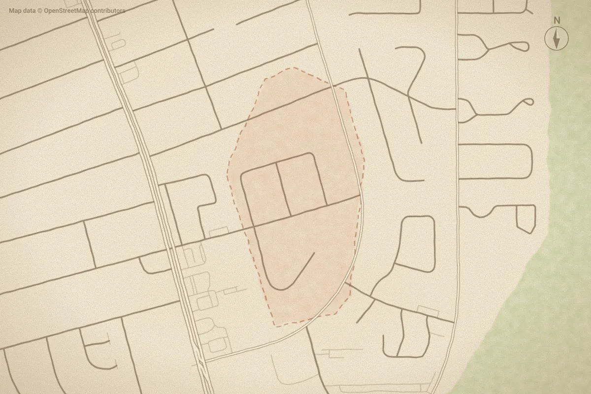 Watercolor map of Cherry S/D in Havelock, NC, showing its streets, water and surroundings