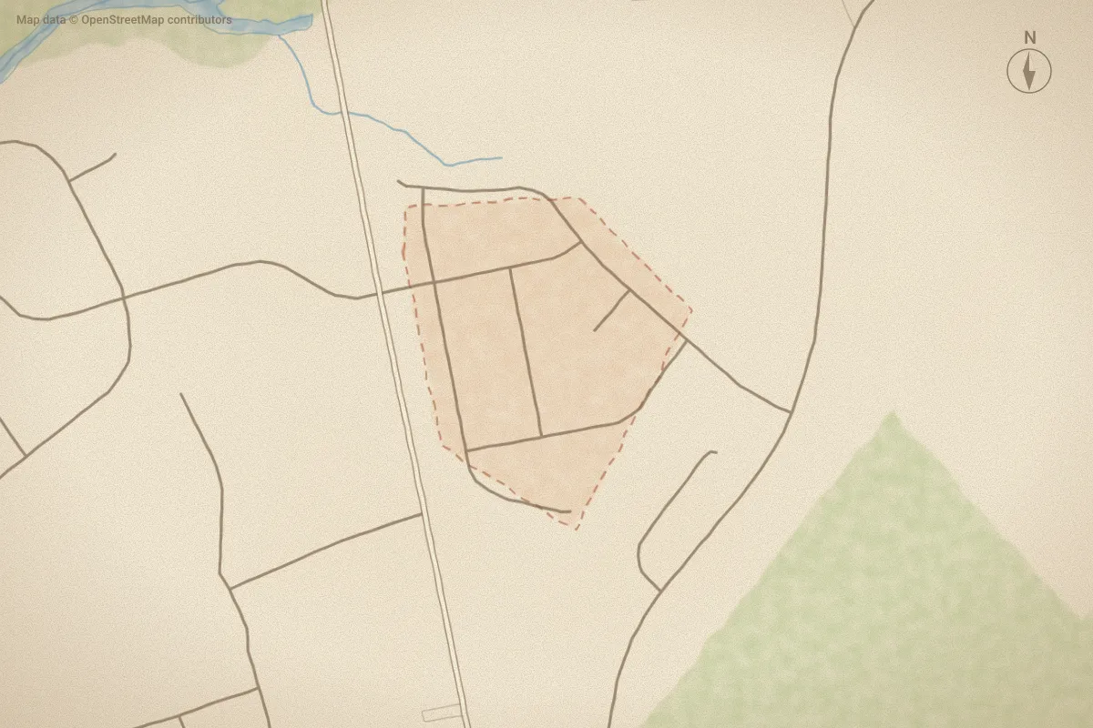 Watercolor map of Coldwater Creek in Cape Carteret, NC, showing its streets, water and surroundings