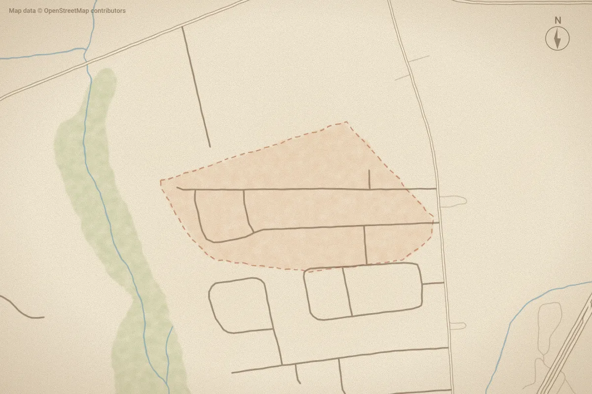 Watercolor map of Copper Creek in Winterville, NC, showing its streets, water and surroundings