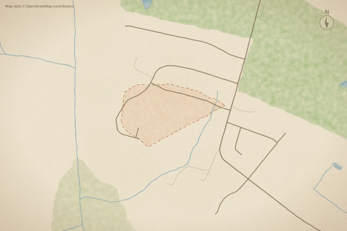 Watercolor map of Country Club Creek in Ayden, NC, showing its streets, water and surroundings