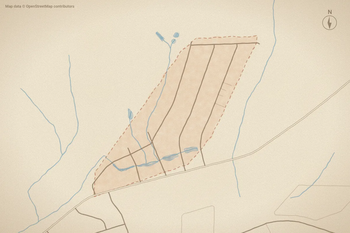 Watercolor map of Country Club Hills in Grifton, NC, showing its streets, water and surroundings