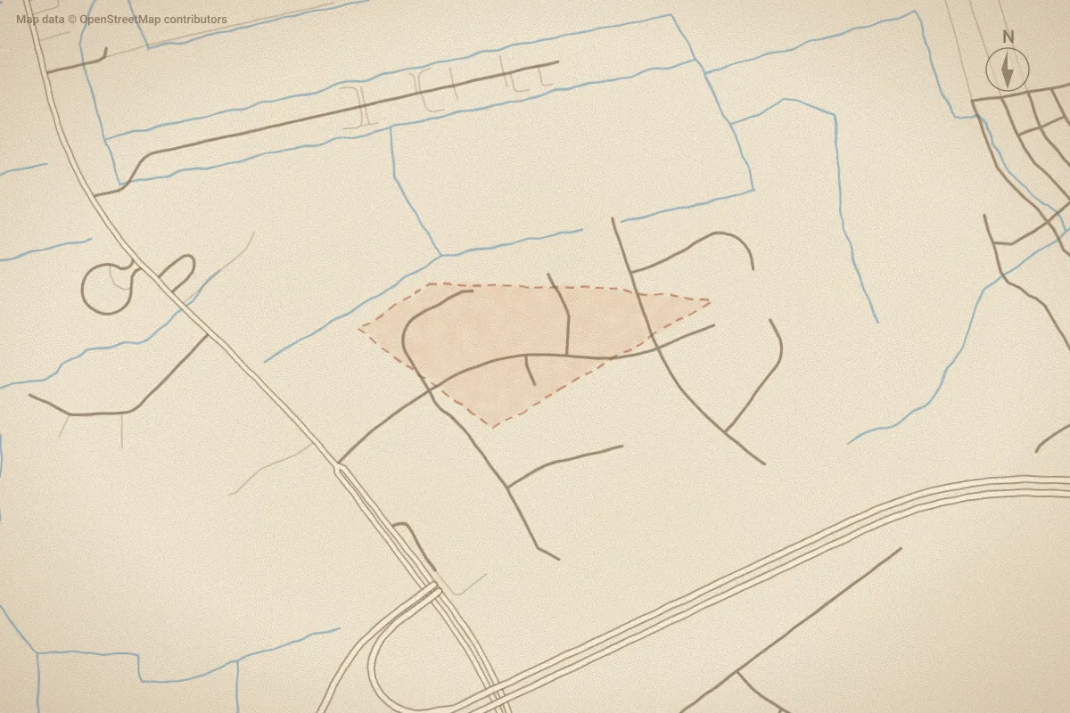 Watercolor map of Country Squire in Kinston, NC, showing its streets, water and surroundings