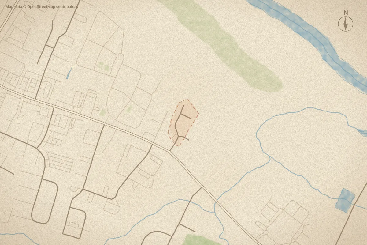 Watercolor map of Courthouse Square in Greenville, NC, showing its streets, water and surroundings