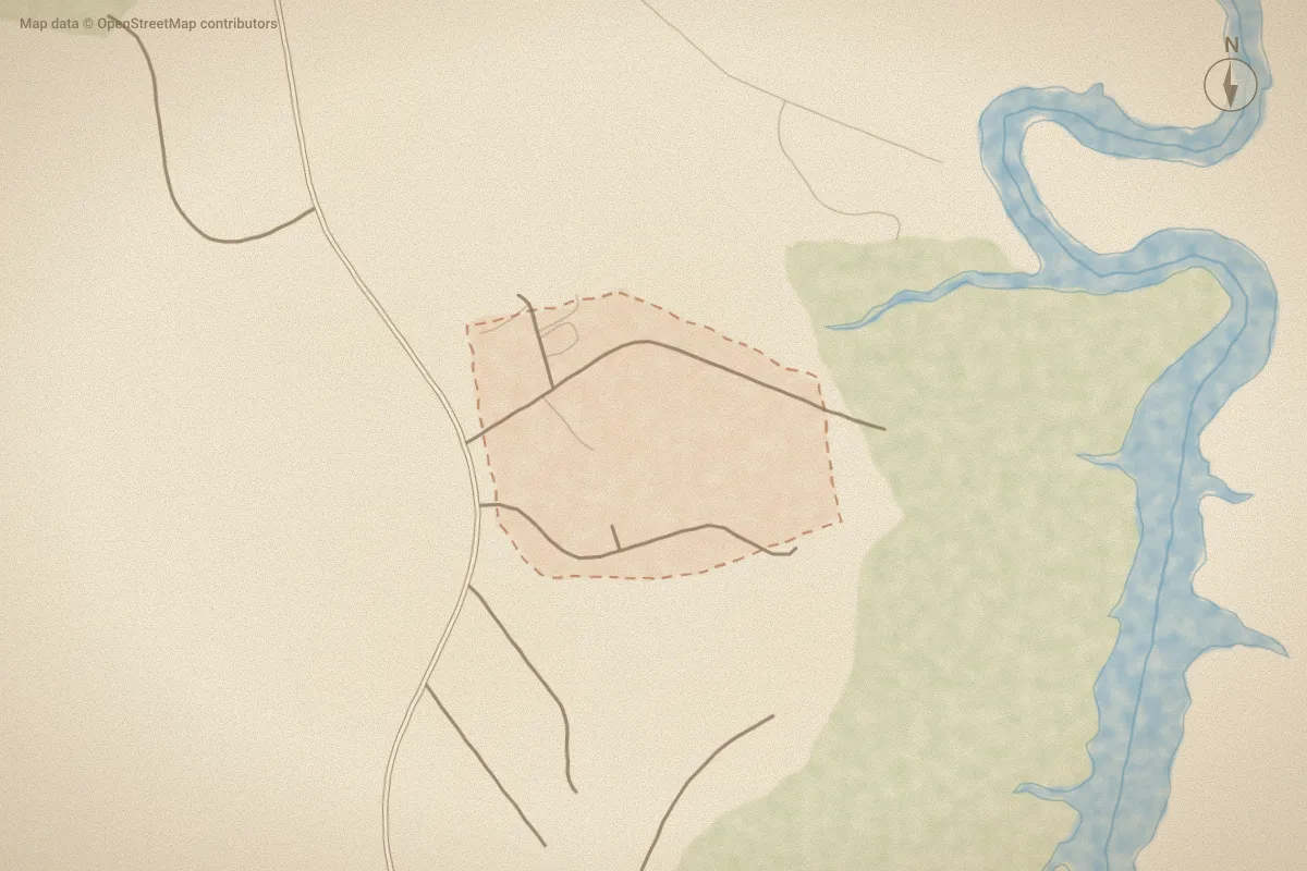Watercolor map of Creekwater Haven in New Bern, NC, showing its streets, water and surroundings