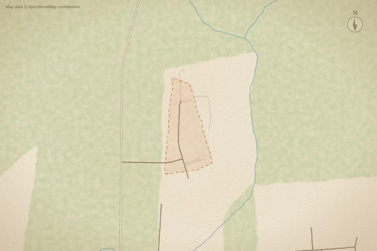 Watercolor map of Croatan Colony in Newport, NC, showing its streets, water and surroundings