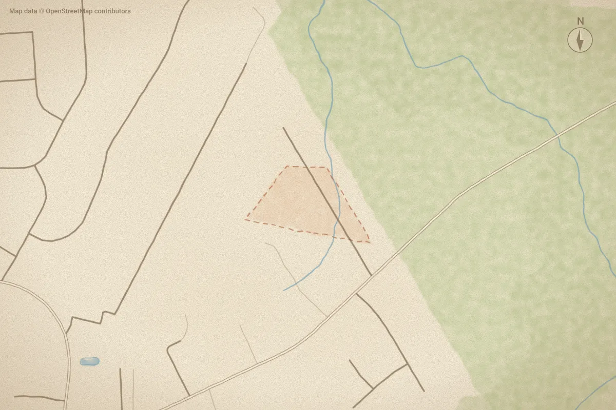 Watercolor map of Croatan Estates in Newport, NC, showing its streets, water and surroundings