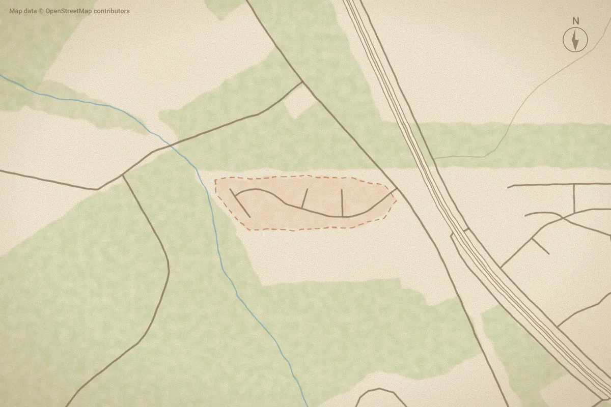 Watercolor map of Croatan Woods in New Bern, NC, showing its streets, water and surroundings