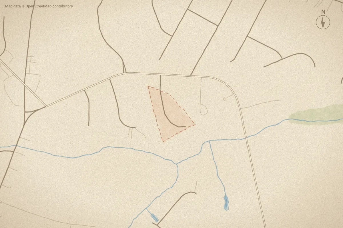 Watercolor map of Crooked Creek in Greenville, NC, showing its streets, water and surroundings