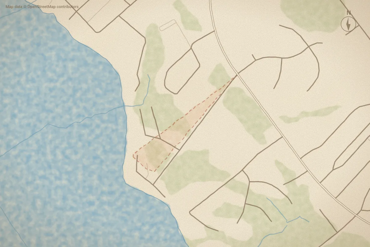 Watercolor map of Cypress Bay in Washington, NC, showing its streets, water and surroundings